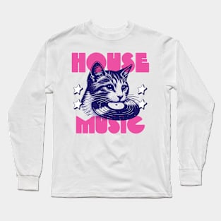 HOUSE MUSIC  - Cat Bite Vinyl (pink/navy) Long Sleeve T-Shirt